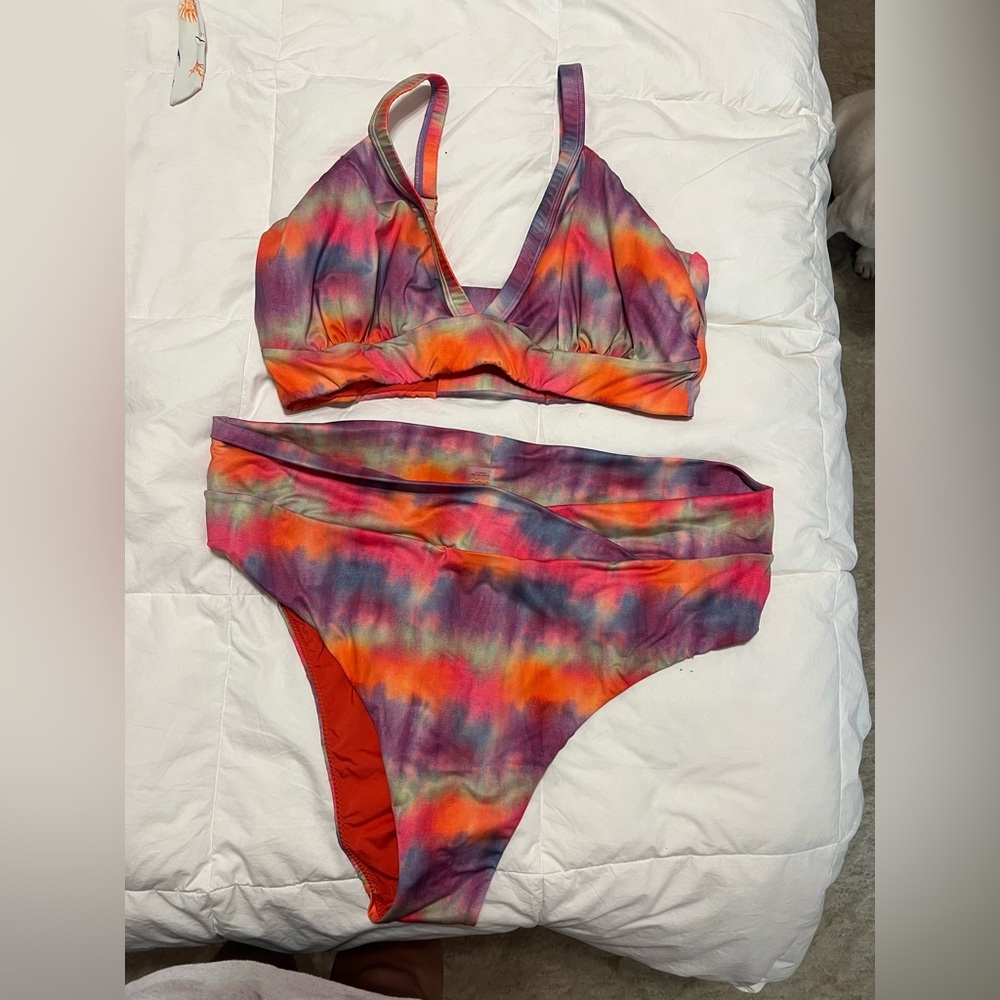 Tie-Dye High-Waist Bikini Set - Purple & Orange